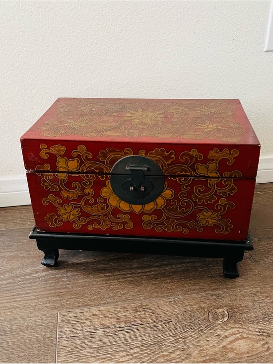 Other - Hand-Painted Red and Gold Decorative Jewelry Box